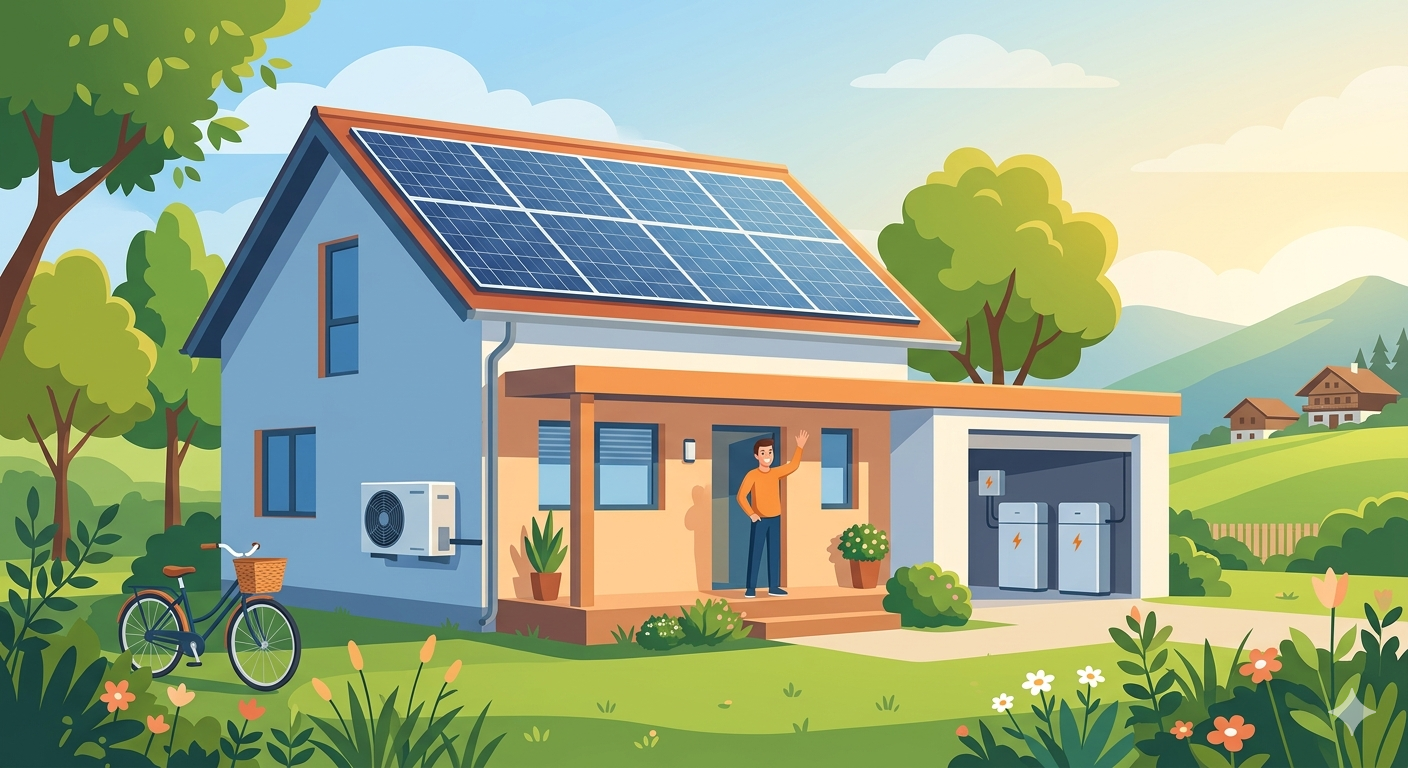 Visualisierung einer nachhaltigen Sanierung mit PV-Anlage